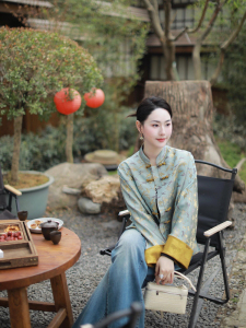 2024早秋新款宋锦新中式国风立领盘扣上衣提花外套女春秋款小个子
