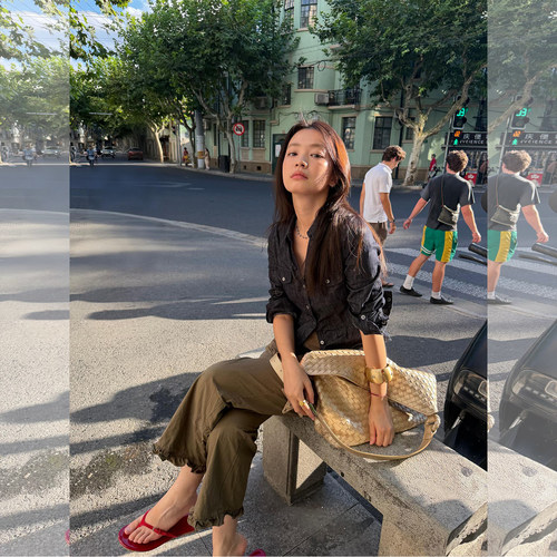 轻熟港风长袖牛仔衬衫休闲裤套装