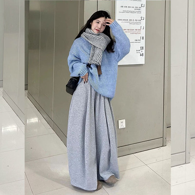 慵懒风绝美时尚毛衣阔腿裤两件套
