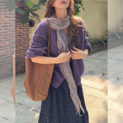 针织衫藏蓝色碎花半身裙套装女