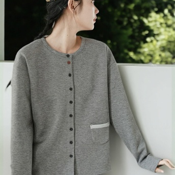 双面羊毛天丝空气层外套女春秋款2025春季百搭卫衣开衫长袖外套