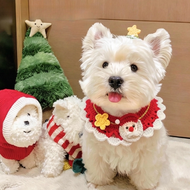 宠物圣诞节围脖狗狗围兜可爱猫咪围巾小配饰可爱小猫口水巾装饰品