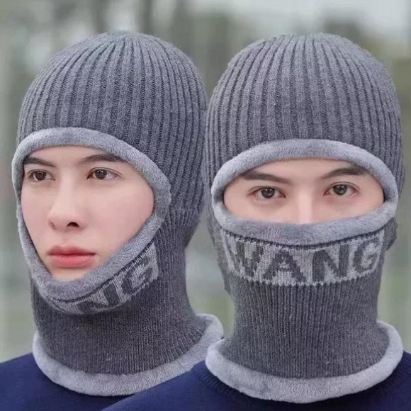 帽子男冬天防寒针织帽一体帽加绒加厚保暖毛线帽棉帽骑行防风冷帽