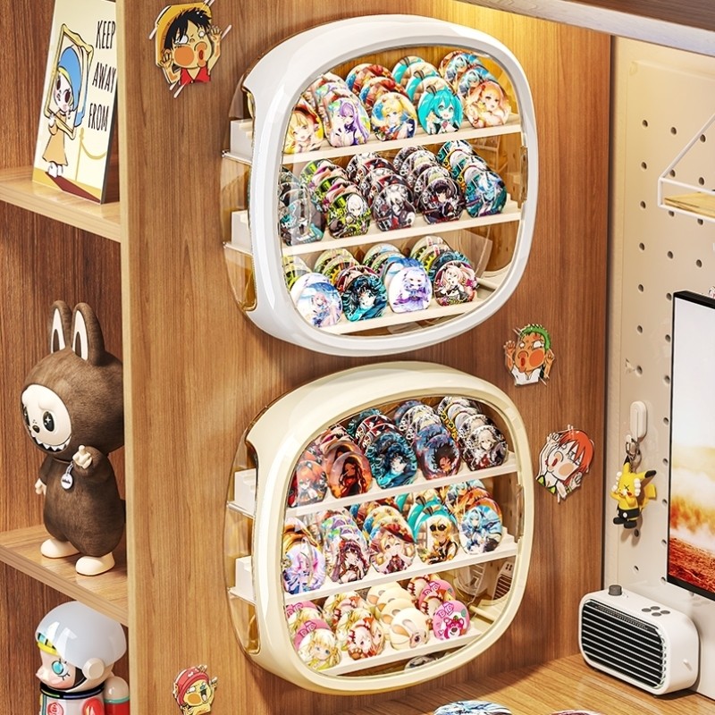 吧唧收纳盒亚克力透明带盖密封防潮徽章动漫周边谷子防尘展示架子