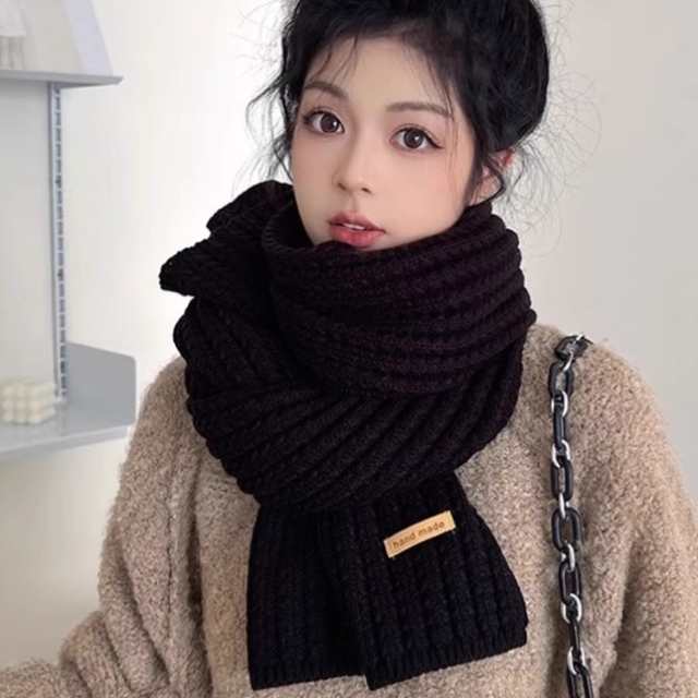 围巾女冬季保暖百搭学生情侣款围脖黑色针织毛线加厚高级感秋冬天