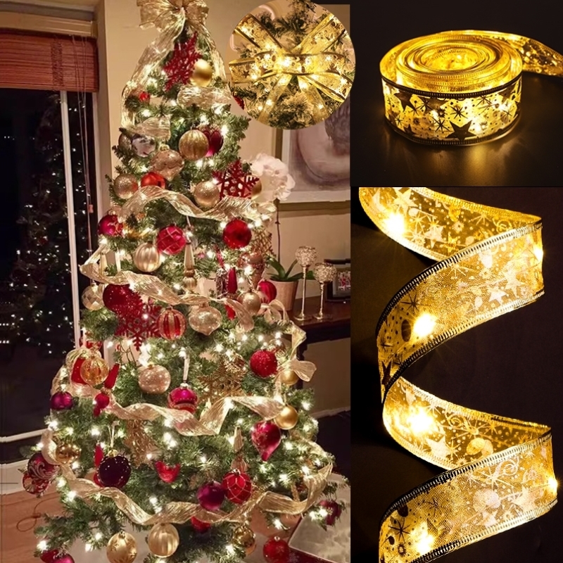 圣诞树丝带烫金彩带圣诞节装饰品发光diy场景布置布景装扮气氛围