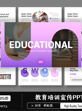 高级感紫色教育培训英文国际学校介绍大学招生宣传画册PPT模板
