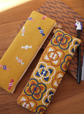 原创刺绣笔袋大容量文具袋学生用笔袋文具袋简约小清新