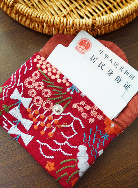 原创刺绣一片式多功能迷你驾驶证短款硬币布艺小包女士超薄卡包