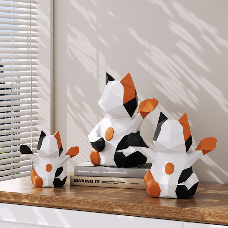 奶油风招财猫咪桌面摆件玄客厅关柜酒柜吉祥物高级感摆设软装饰品