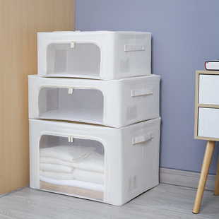 加粗支架棉麻布艺收纳箱整理师用衣服整理箱储物箱收纳盒收纳袋