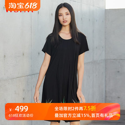 五色风马|竹文中国风夏季新品圆领刺绣高腰连衣裙W19B9299