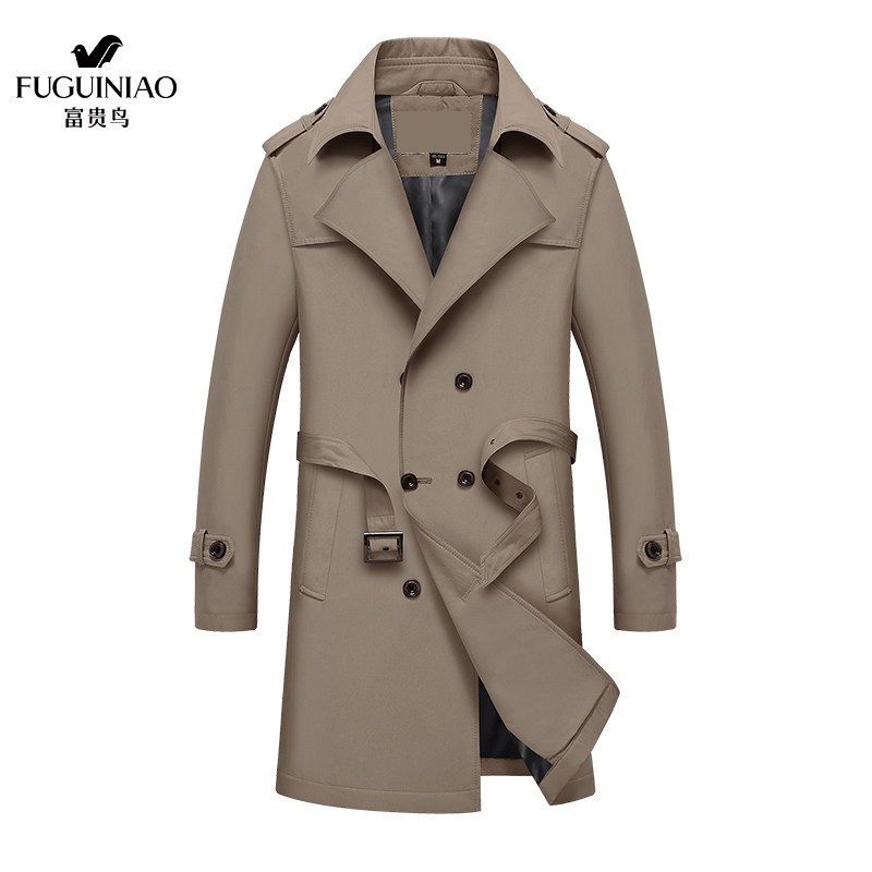 FUGUINIAO WINDBREAKER SPRING AND AUTUMN NEW MENS 2024 BRITISH STYLE MID-LENGTH DOUBLE-BREASTED TOP MENS SPRING COAT TIDE