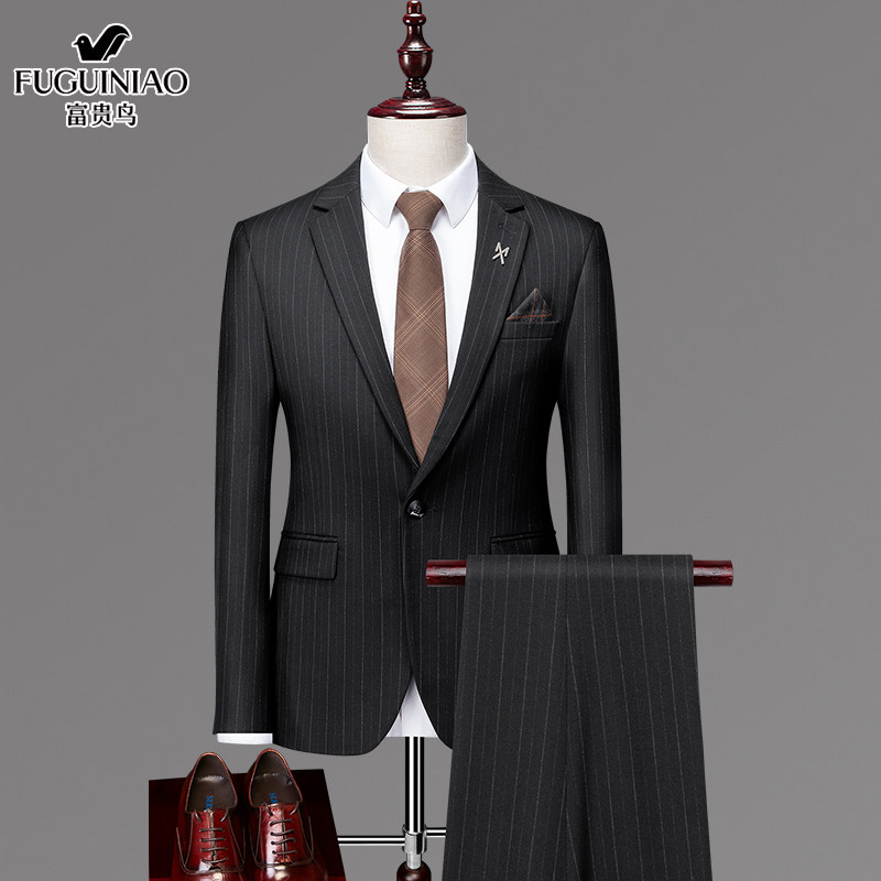FUGUINIAO SUIT SUIT MENS STRIPES SLIM FIT BUSINESS PROFESSIONAL FORMAL WEAR GROOM WEDDING DRESS MENS GROOMSMAN DRESS