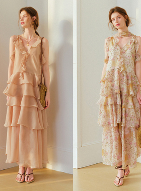 Te by frigidOrg 25春夏 落日玫瑰V领蛋糕连衣裙仙气度假裙波嬉风