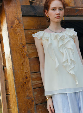 Te by frigidOrg 24春夏新款 仙气度假荷叶飘带领短上衣甜美系夏