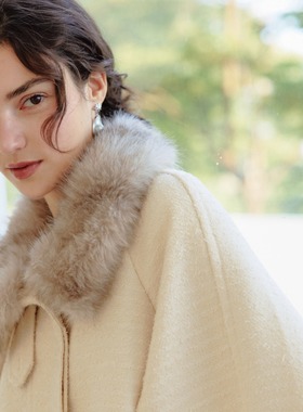 Te by frigidOrg 25秋冬新品可拆卸毛领粗花呢绗棉风衣短外套套装