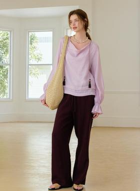Te by frigidOrg 25春夏 穗花绳装饰荡领衬衫 舒适百搭长裤紫色系