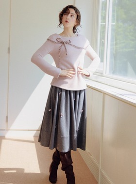 Te by frigidOrg 25秋冬新品 蝴蝶结织带波浪领上衣 暖糯毛绒感