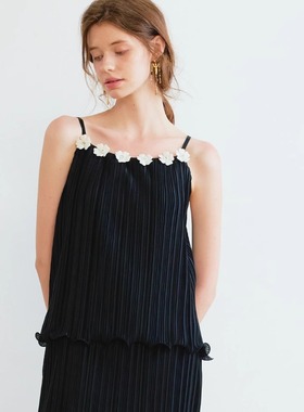 Te by frigidOrg 25春夏新品 花朵装饰吊带压褶蛋糕连衣裙法式