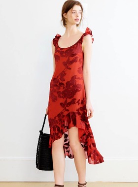 Te by frigidOrg 25夏日新品野玫瑰提花修身法式连衣裙红色修身裙