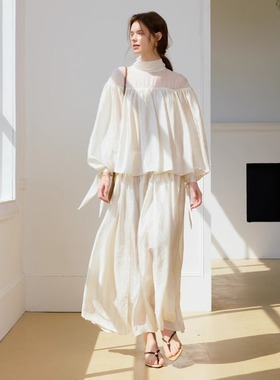 Te by frigidOrg 25春夏新品细褶珠光薄纱飘带上衣 仙气薄纱半裙