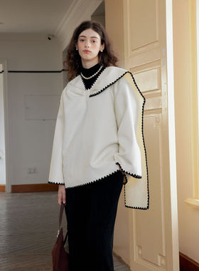 Te by frigidOrg 23秋冬新品 解构感蝴蝶结绣花边披肩毛呢感套装