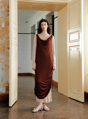 Te by frigidOrg 24早春 落日情人天丝羊毛荡领两件套针织连衣裙