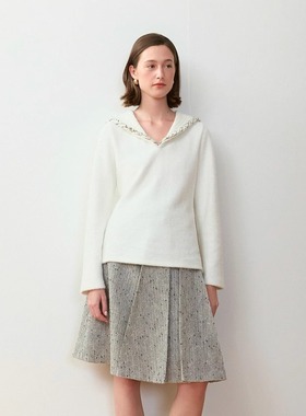 Te by frigidOrg 24秋冬新品 银珠织带装饰海军领套头衫