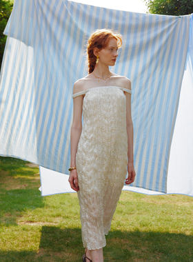 Te by frigidOrg 24春夏新款 恋恋夏日 珠光褶皱一字肩抹胸裙度假