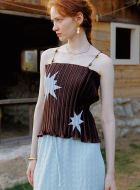 【董洁同款】Te by frigidOrg春夏小众串珠吊带绣花星星褶皱背心