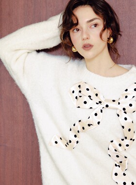 Te by frigidOrg 25秋冬新品 植绒波点缎带蝴蝶结毛衣 软糯亲肤感