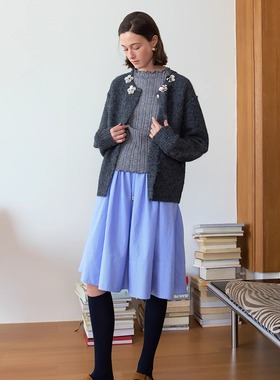 Te by frigidOrg 24秋冬新品 花朵钉珠圆领羊毛毛衣开衫浪漫千金