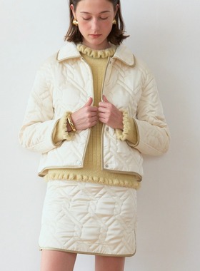 Te by frigidOrg 24秋冬新品 撞色包边麻花格纹珩棉套装 奶油色系