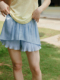 frigidOrg 23夏日柠檬诗系列舒适海岛丝小蓝裤 百褶A摆短裤