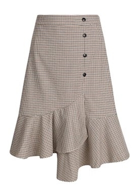 正品清仓时尚中长高腰显瘦格纹荷叶边半身裙RCWH94T05S