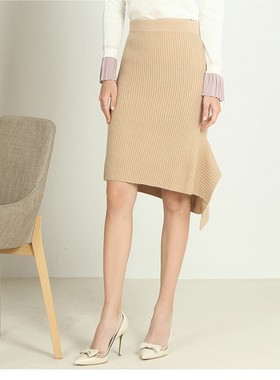 依念R家春秋新款纯色温柔条纹不规则A字裙RCWK84T01L36