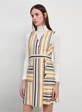 P家春秋冬季新品女时尚通勤条纹裙子无袖中长连衣裙子PROW81101M