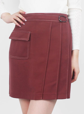 依恋旗下R系列RCWH84T04L半身裙子A字秋冬包臀短裙高腰显瘦设计感