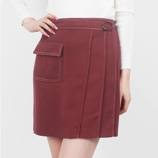依恋旗下R系列RCWH84T04L半身裙子A字秋冬包臀短裙高腰显瘦设计感