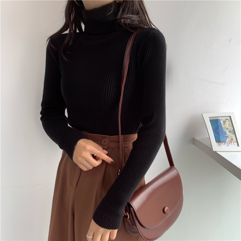 Real price real shot solid color thickened high collar bottoming shirt women's autumn and winter new sweater slim top long sleeve knitwear