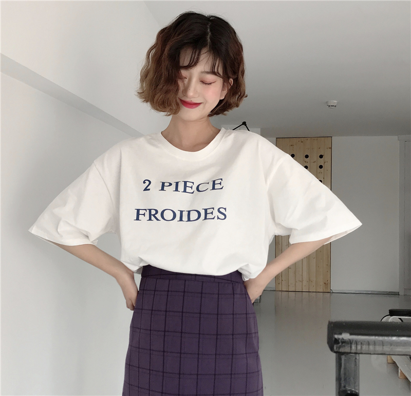 實拍實價新款圓領字母短袖恤女寬鬆純百搭上衣