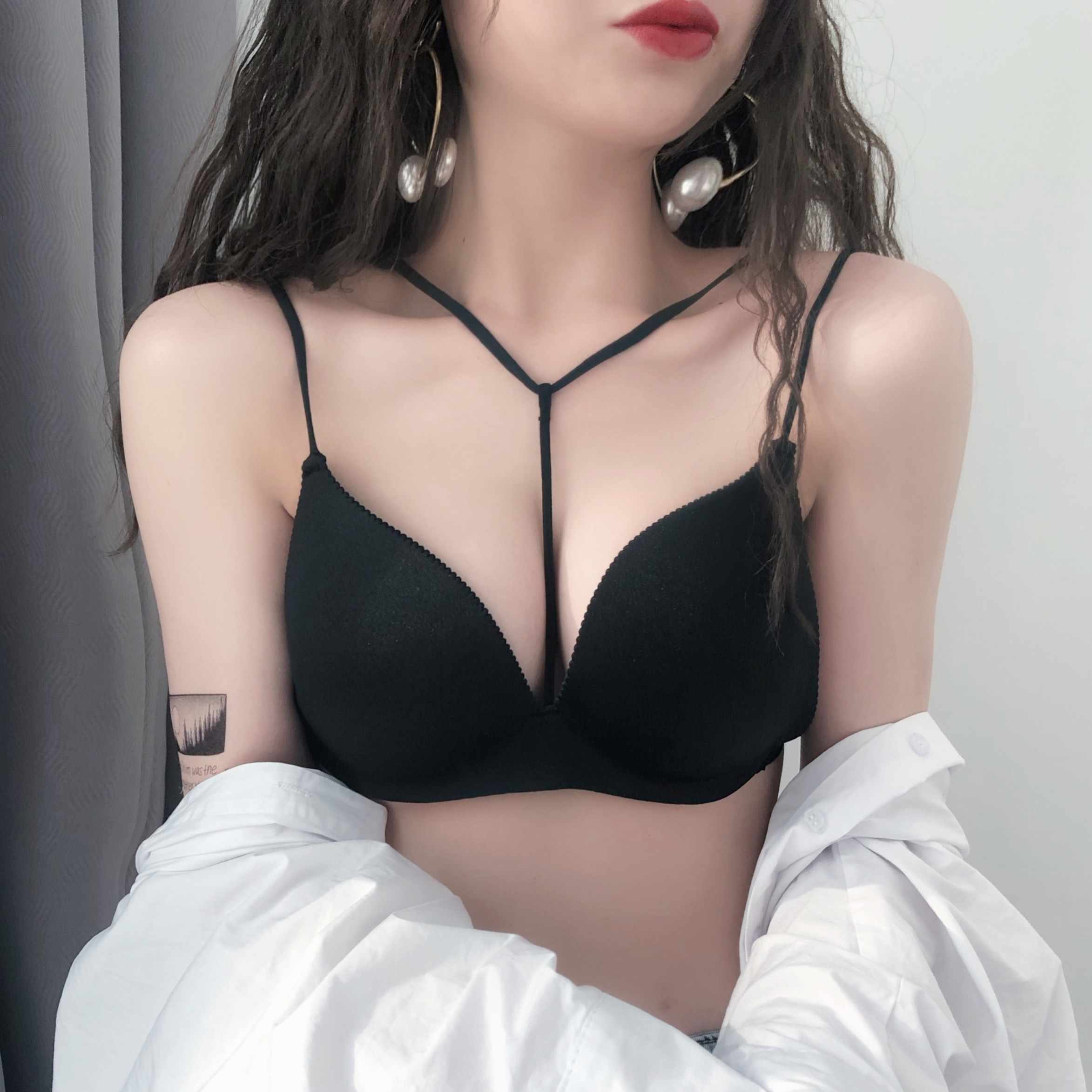 Real shot real price cross beautiful back girl no mark smooth underwear no steel ring small chest gathered bra