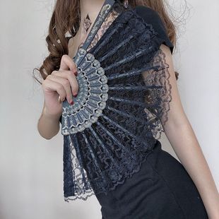 兰花扇舞蹈表演摄影拍照道具折扇扇子 扇夏季 欧式 复古蕾丝花边女式