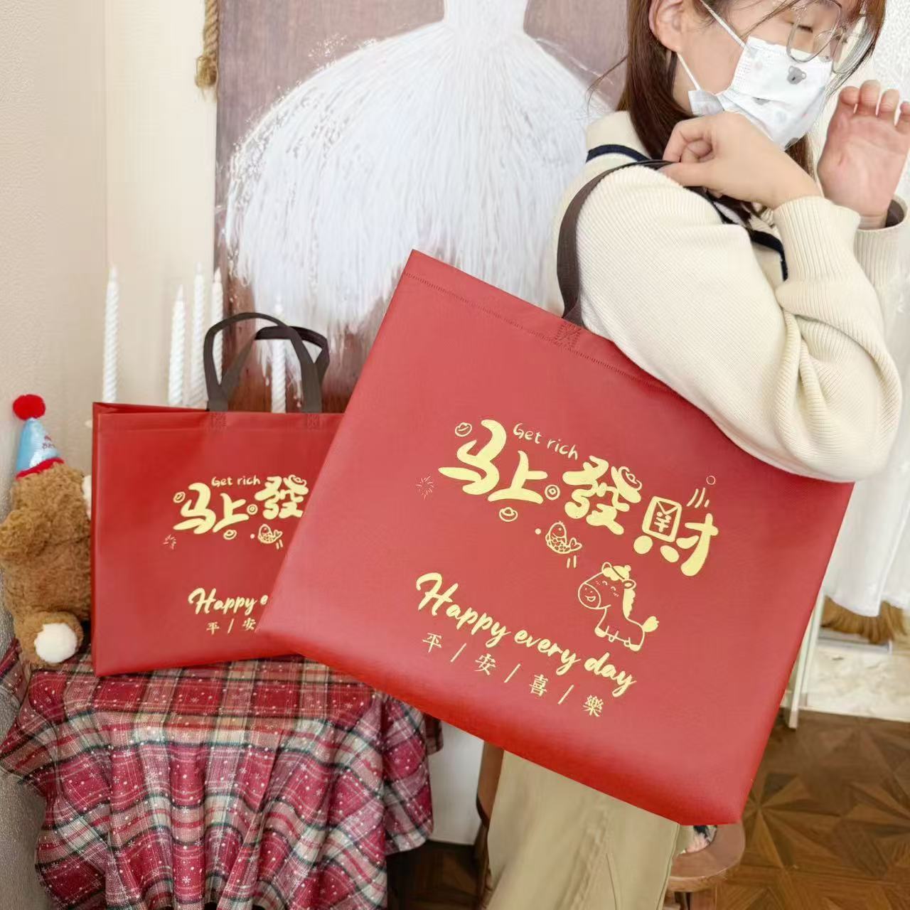 新款服装店无纺布袋子定做印logo手提袋定制购物环保袋订做包装袋