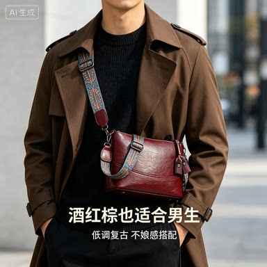 男经典简约通勤小众宽肩斜挎女包