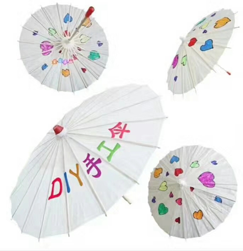 迷你小中号手绘油纸伞手工装饰伞儿童diy玩具纯白色纸伞绘画伞.。