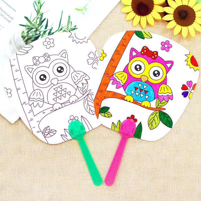 幼儿园活动教学儿童手绘纸扇子 空白手工diy卡纸团扇美术绘画涂鸦