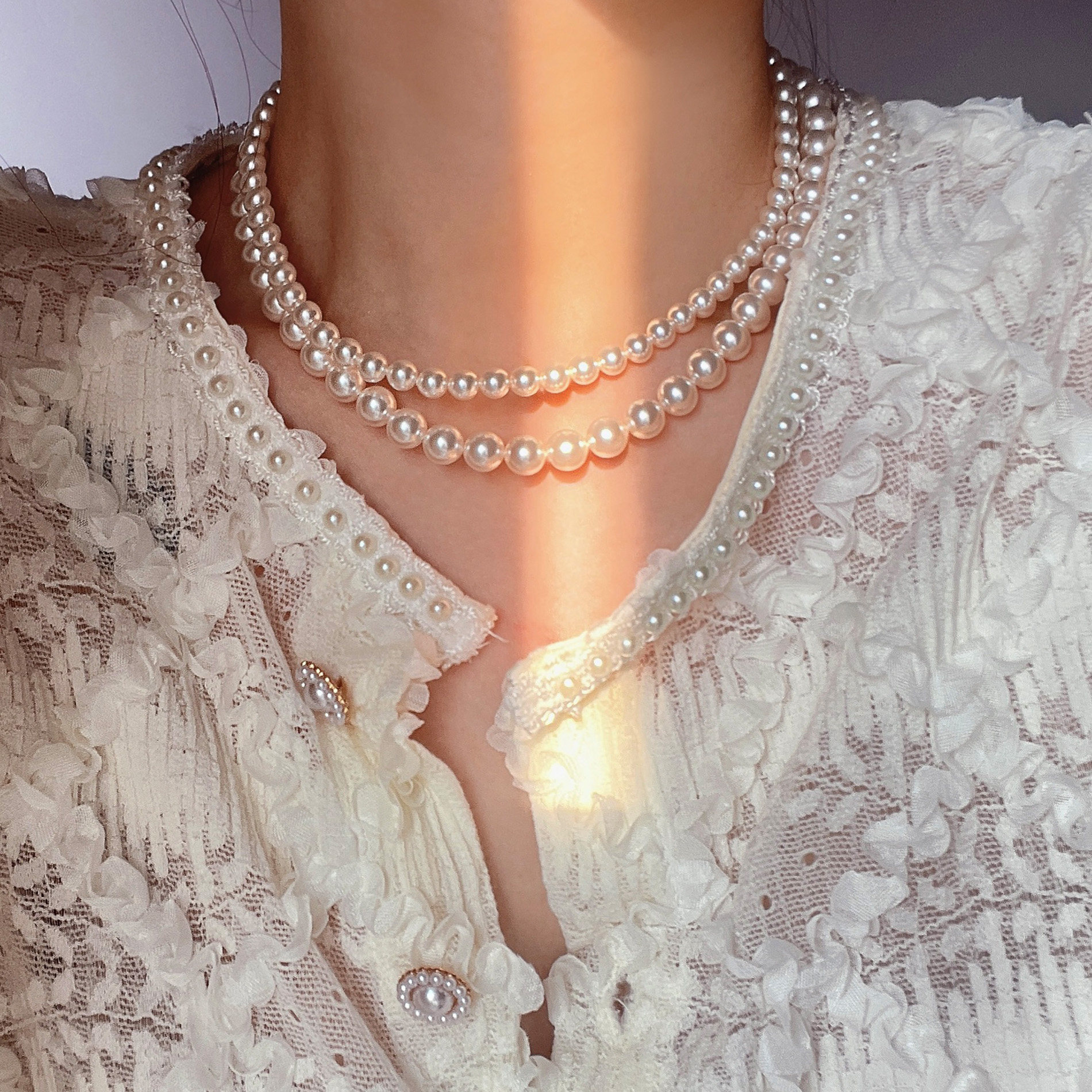 「知更鸟」复古法式ins博主fever同款施家强光珍珠轻奢项链锁骨链