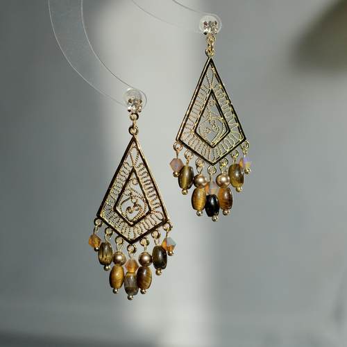 原创小众波西米亚虎眼石流苏耳环